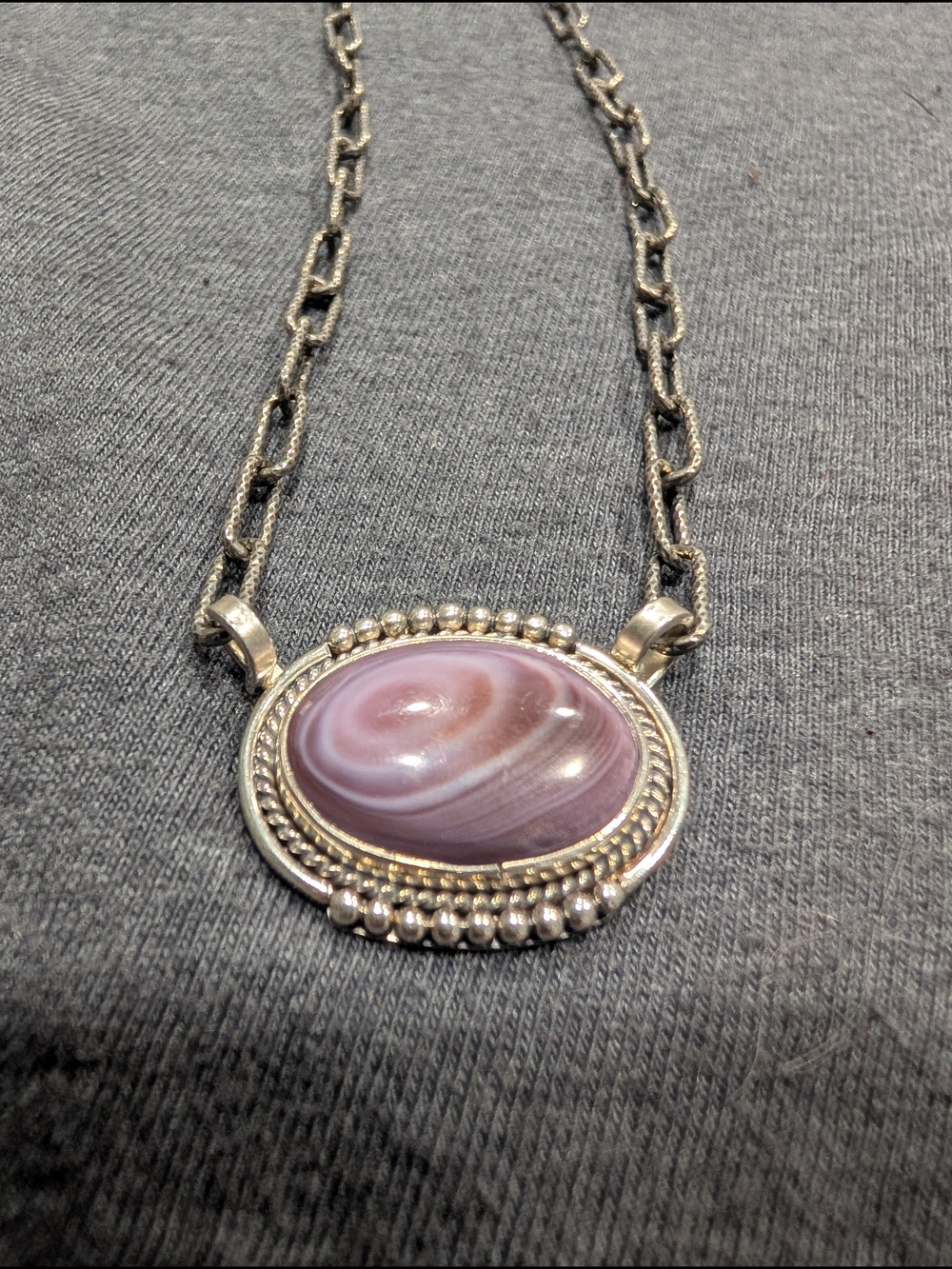 Sterling Silver Paperclip Pendant Necklace with A Wampum Shell Center